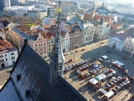Hauptplatz in Pilsen vom Turm der St.-Bartholomäus-Kathedrale