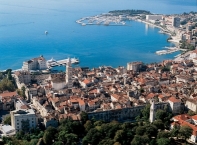 Split: An aerial view on city harbor, Diocletianʹs Palace and part of city core (from North)