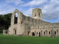 Fountains Abbey ruins seen from southwest