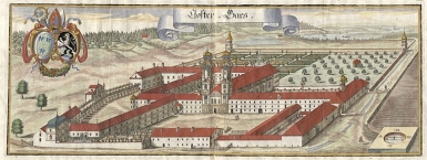 Gars Monastery, colored engraving