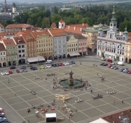 The view from the tower across the square with the Samson well in the middle