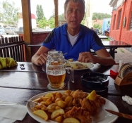 Enjoying a fried lunch at a restaurant in Slapy