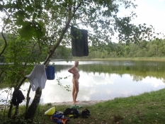 Efter et forfriskende bad i Snabe Igelsø nær Vrads/After a refreshing bath in a lake in the woods